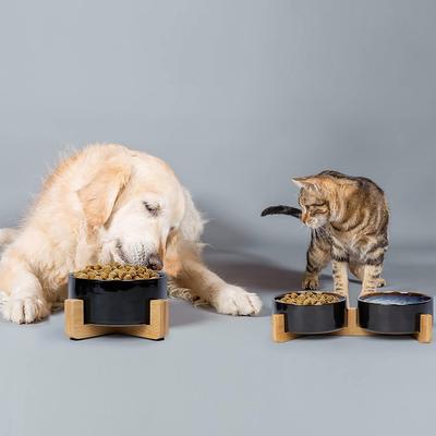 Show full view: SpunkyJunky Ceramic & Wood Non-Slip Weighted Dog & Cat Bowls, 2 count, Starry Blue, 3.6 cup slide 6 of 6