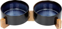 SpunkyJunky Ceramic & Wood Non-Slip Weighted Dog & Cat Bowls, 2 count, Starry Blue, 3.6 cup