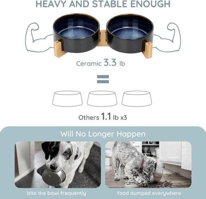 Show full view: SpunkyJunky Ceramic & Wood Non-Slip Weighted Dog & Cat Bowls, 2 count, Starry Blue, 1.7 cup slide 4 of 7