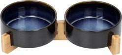 SpunkyJunky Ceramic & Wood Non-Slip Weighted Dog & Cat Bowls, 2 count, Starry Blue, 1.7 cup