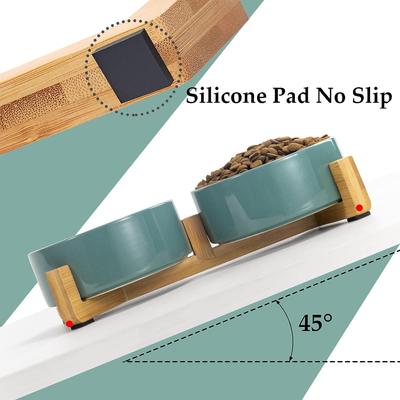 Show full view: SpunkyJunky Ceramic & Wood Non-Slip Weighted Dog & Cat Bowls, 2 count, Dark Green, 1.7 cup slide 4 of 7