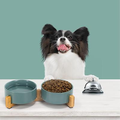 Show full view: SpunkyJunky Ceramic & Wood Non-Slip Weighted Dog & Cat Bowls, 2 count, Dark Green, 1.7 cup slide 7 of 7