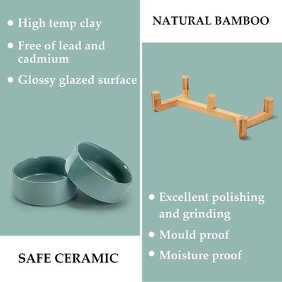 Show full view: SpunkyJunky Ceramic & Wood Non-Slip Weighted Dog & Cat Bowls, 2 count, Dark Green, 1.7 cup slide 3 of 7