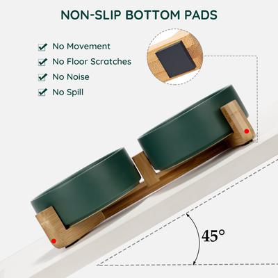 Show full view: SpunkyJunky Ceramic & Wood Non-Slip Weighted Dog & Cat Bowls, 2 count, Green, 1.7 cup slide 7 of 8
