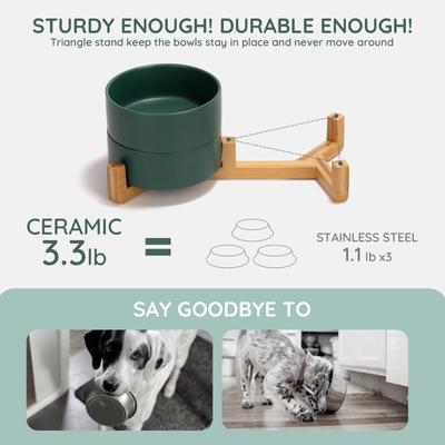 Show full view: SpunkyJunky Ceramic & Wood Non-Slip Weighted Dog & Cat Bowls, 2 count, Green, 1.7 cup slide 4 of 8
