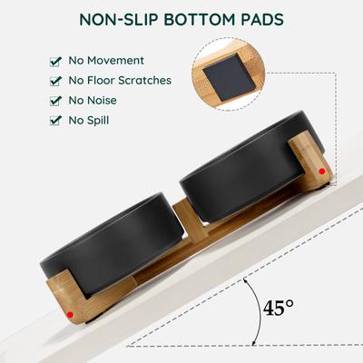 Show full view: SpunkyJunky Ceramic & Wood Non-Slip Weighted Dog & Cat Bowls, 2 count, Black, 1.7 cup slide 5 of 6