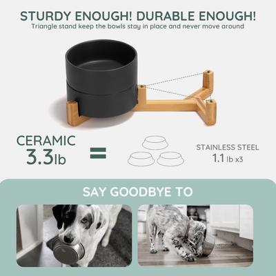 Show full view: SpunkyJunky Ceramic & Wood Non-Slip Weighted Dog & Cat Bowls, 2 count, Black, 1.7 cup slide 3 of 6