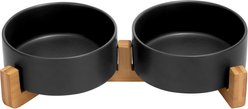 SpunkyJunky Ceramic & Wood Non-Slip Weighted Dog & Cat Bowls, 2 count, Black, 1.7 cup