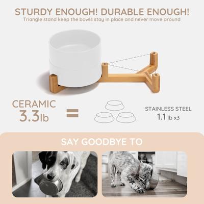 Show full view: SpunkyJunky Ceramic & Wood Non-Slip Weighted Dog & Cat Bowls, 2 count, White, 1.7 cup slide 3 of 7
