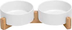SpunkyJunky Ceramic & Wood Non-Slip Weighted Dog & Cat Bowls, 2 count, White, 1.7 cup
