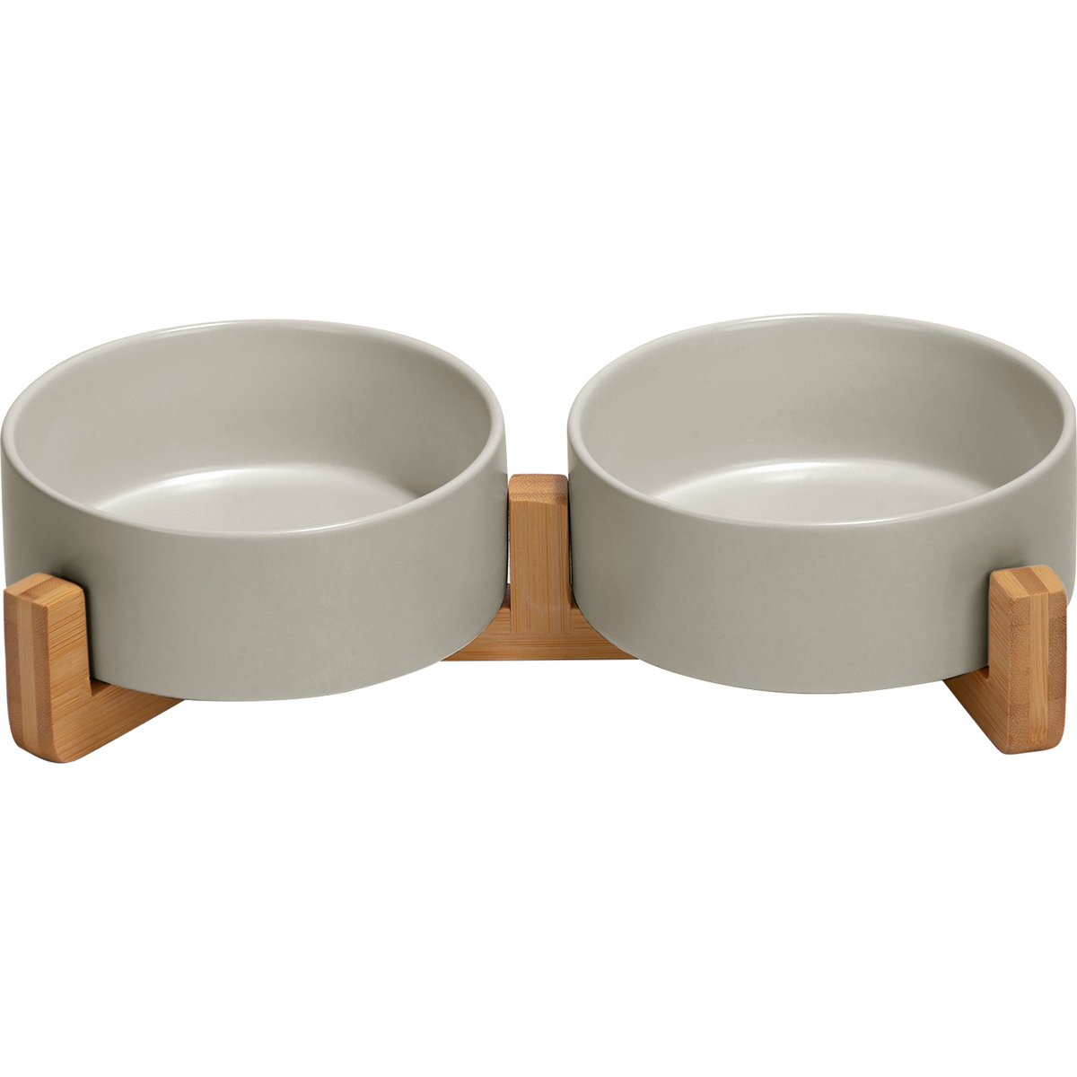 SpunkyJunky Ceramic & Wood Non-Slip Weighted Dog & Cat Bowls, 2 count, Grey, 1.7 cup