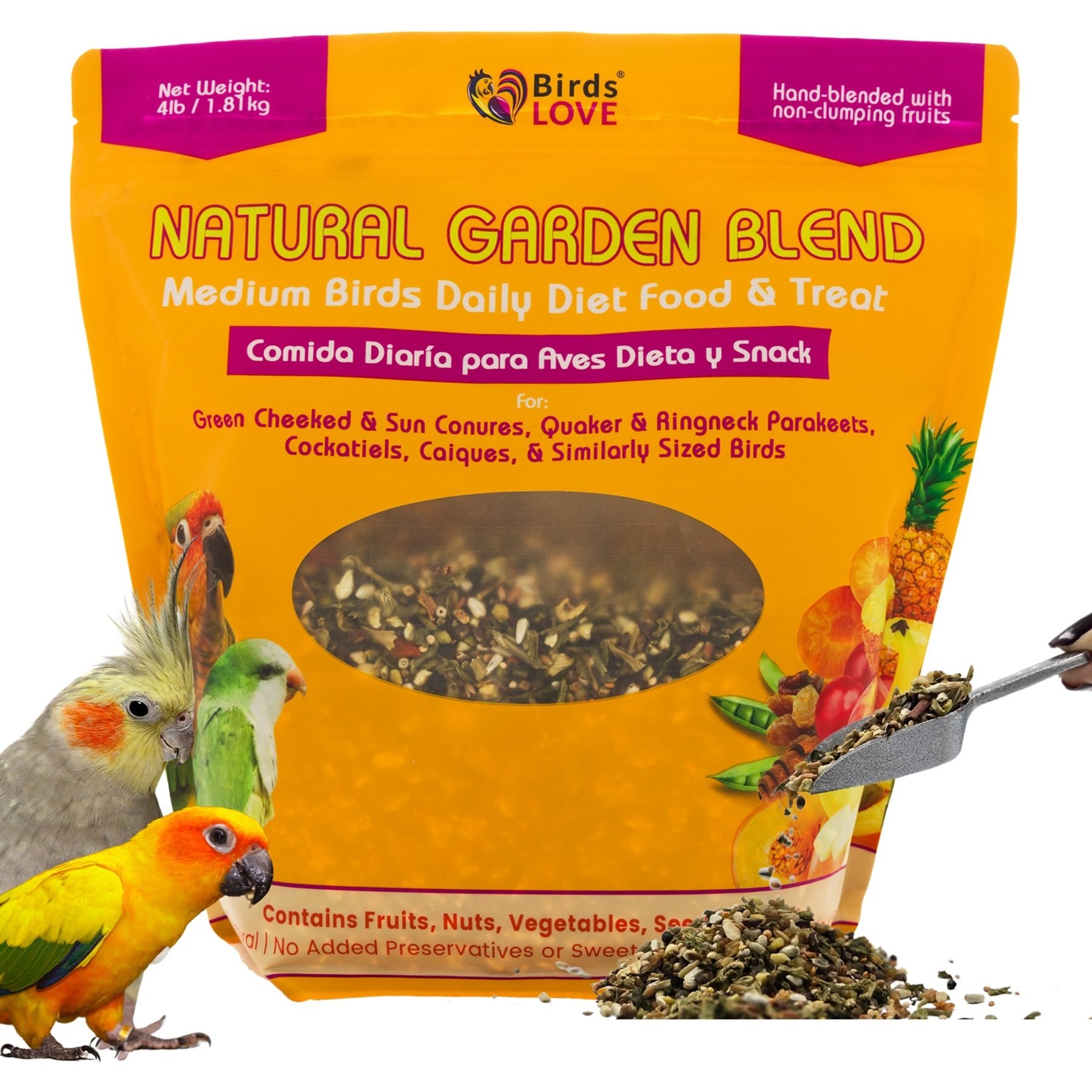 Birds LOVE Natural Garden Blend Medium Parrot Bird Food, 4-lb bag