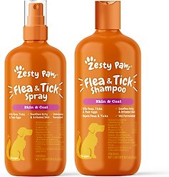 Zesty Paws Flea & Tick Veterinary Formulated Soothing Spray, 16-fl oz bottle + Soothing Deodorizing Shampoo for Dogs, 16-fl oz bottle