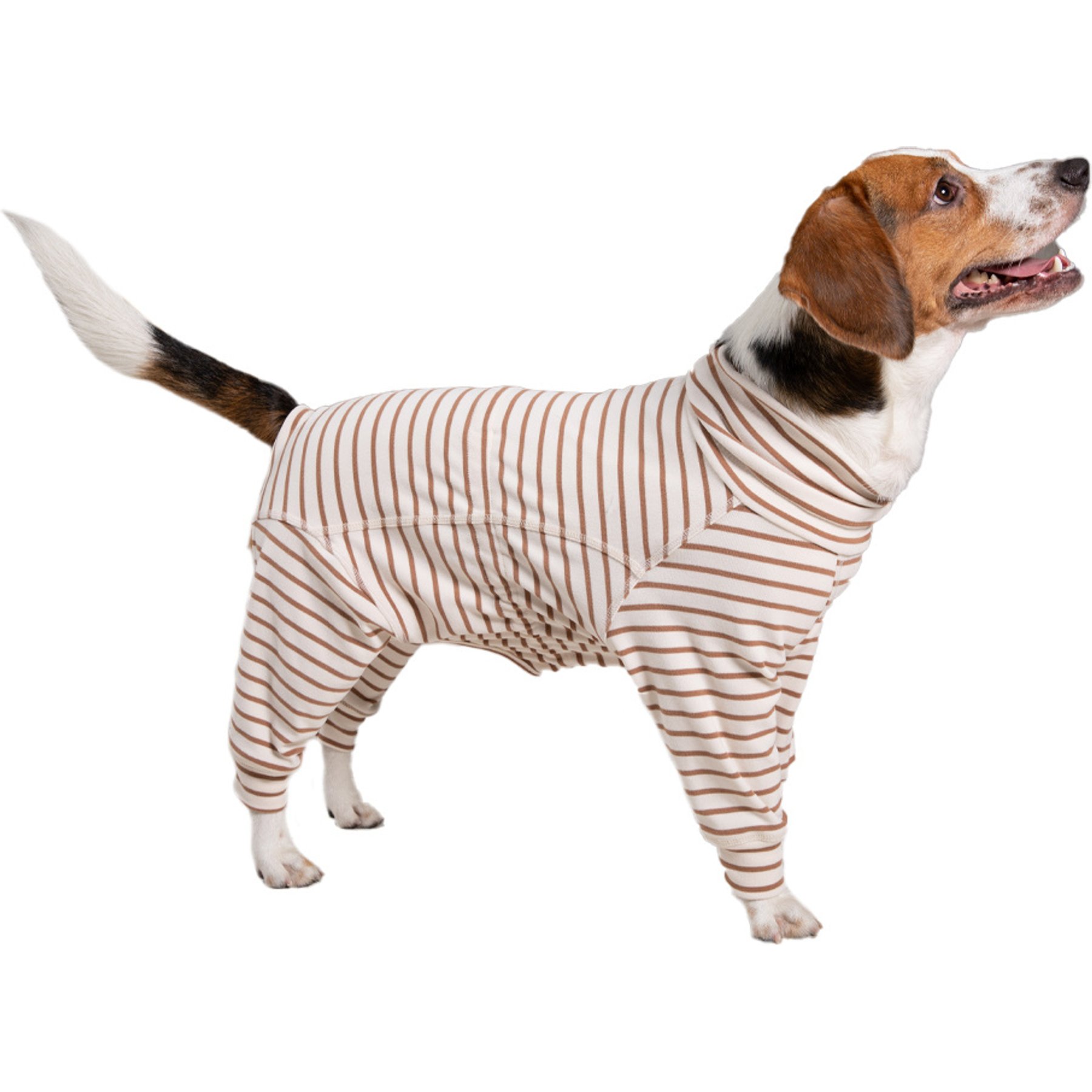 Pebot Gumdrop Dog & Cat Fleece Onesie, Brown/Ivory Stripe, Size 8
