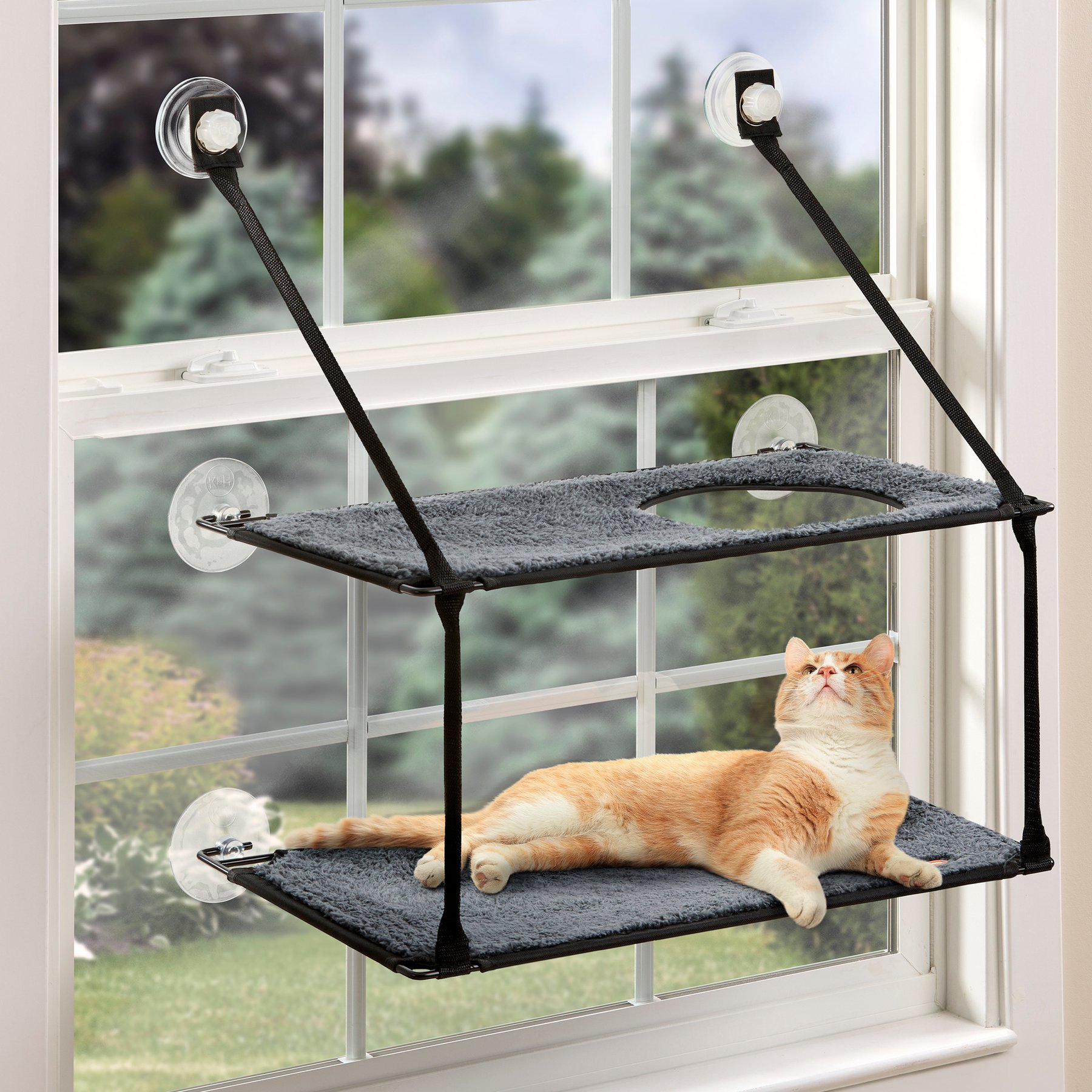 K&H Pet Products EZ Mount Double Stack Kitty Sill Cat Window Perch, Gray