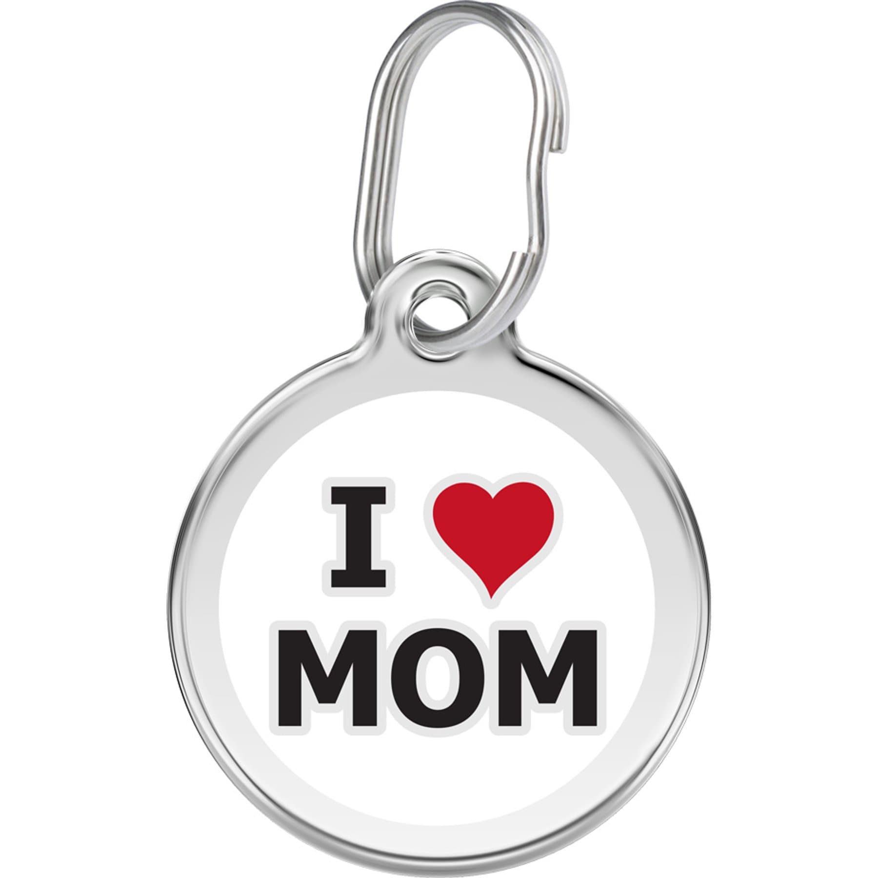 Red Dingo I Love Mom Stainless Steel Personalized Dog & Cat ID Tag, White, Medium