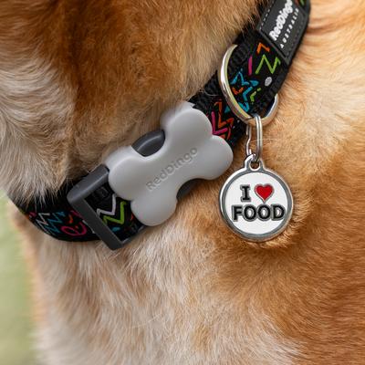 Show full view: Red Dingo I Love Food Stainless Steel Personalized Dog & Cat ID Tag, White, Large slide 9 of 10