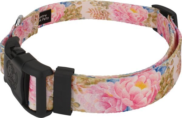 Country Brook Design Deluxe Watercolor Peonies Dog Collar