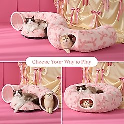 Lesure 2-in-1 Cat Tunnel Bed, Pink Bows, Standard slide 2 of 6