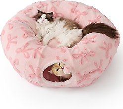 Lesure 2-in-1 Cat Tunnel Bed, Pink Bows, Standard slide 1 of 6