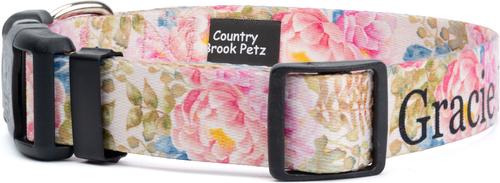 Show full view: Country Brook Petz Personalized Watercolor Peonies Dog Collar, Large: 16 to 26-in neck, 1-in wide slide 6 of 6