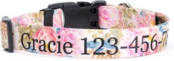 Country Brook Petz Personalized Watercolor Peonies Dog Collar, Medium: 13 to 16-in neck, 1-in wide