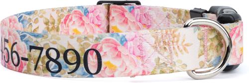 Show full view: Country Brook Petz Personalized Watercolor Peonies Dog Collar, Large: 16 to 26-in neck, 1-in wide slide 2 of 6