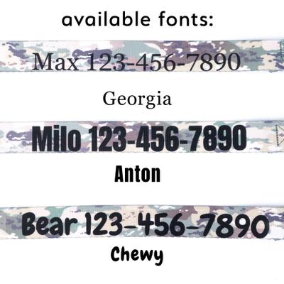 Show full view: Country Brook Petz Personalized Mountain Viper Camo Dog Collar, Medium: 13 to 16-in neck, 1-in wide slide 3 of 9