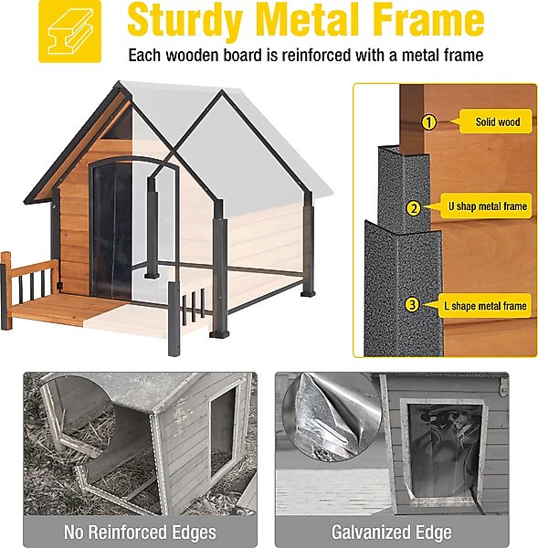 Show full view: Aivituvin AIR80-L Iron Frame Outdoor Dog House, Brown, 50.9-in slide 2 of 6