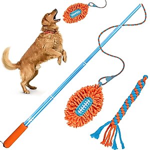 allforpaws Wow Play Flirt Pole Tug Dog Toy