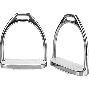M. Toulouse Flex Rider Fillis Style Stirrup Irons, Silver with White Pads, 4 1/4-in