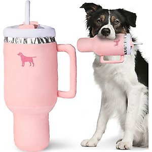 PUPROAR Pup Cup Tumbler Plush Squeaky Dog Toy, Pink Peach Dust
