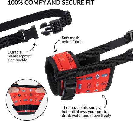 Show full view: CollarDirect Tribal Pattern Nylon Dog Muzzle, Red, X-Small/Small slide 2 of 5