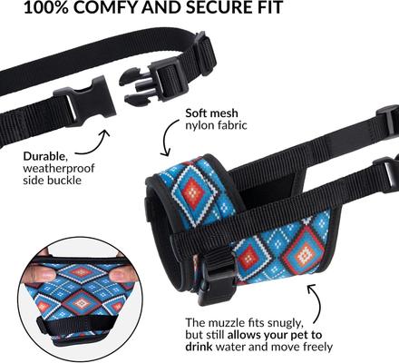 Show full view: CollarDirect Tribal Pattern Nylon Dog Muzzle, Blue, Medium/Large slide 2 of 5