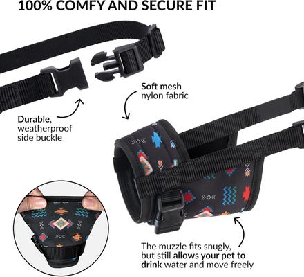 Show full view: CollarDirect Tribal Pattern Nylon Dog Muzzle, Black, Large/X-Large slide 2 of 5