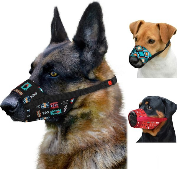 CollarDirect Tribal Pattern 1 Nylon Dog Muzzle, Red, Medium/Large