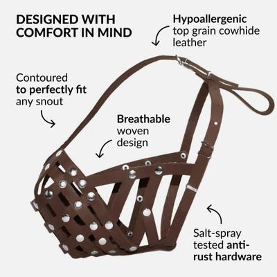 Show full view: CollarDirect Bulldog Leather Dog Muzzle, Brown slide 3 of 6