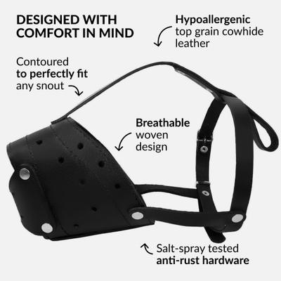 Show full view: CollarDirect Pitbull Leather Closed Dog Muzzle, Black slide 3 of 6