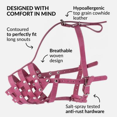 Show full view: CollarDirect German Shepherd Leather Dog Muzzle, Pink, Large slide 3 of 7