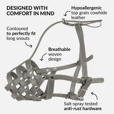 Show full view: CollarDirect German Shepherd Leather Dog Muzzle, Grey, Medium slide 3 of 7