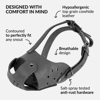Show full view: CollarDirect Leather Basket Dog Muzzle, Grey slide 3 of 6