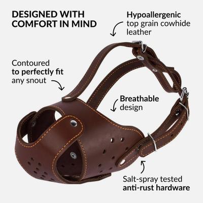 Show full view: CollarDirect Leather Basket Dog Muzzle, Brown slide 3 of 6