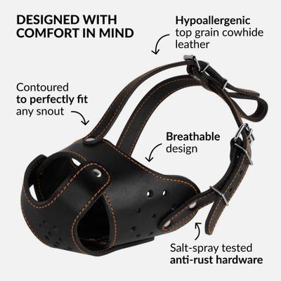 Show full view: CollarDirect Leather Basket Dog Muzzle, Black slide 3 of 6