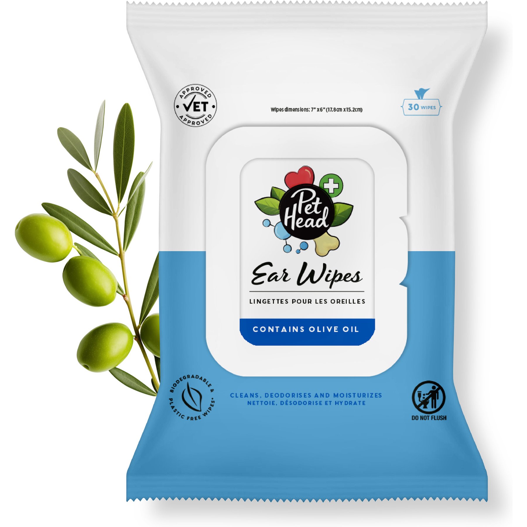 Pet Head Dog Ear Wipes, 30 count