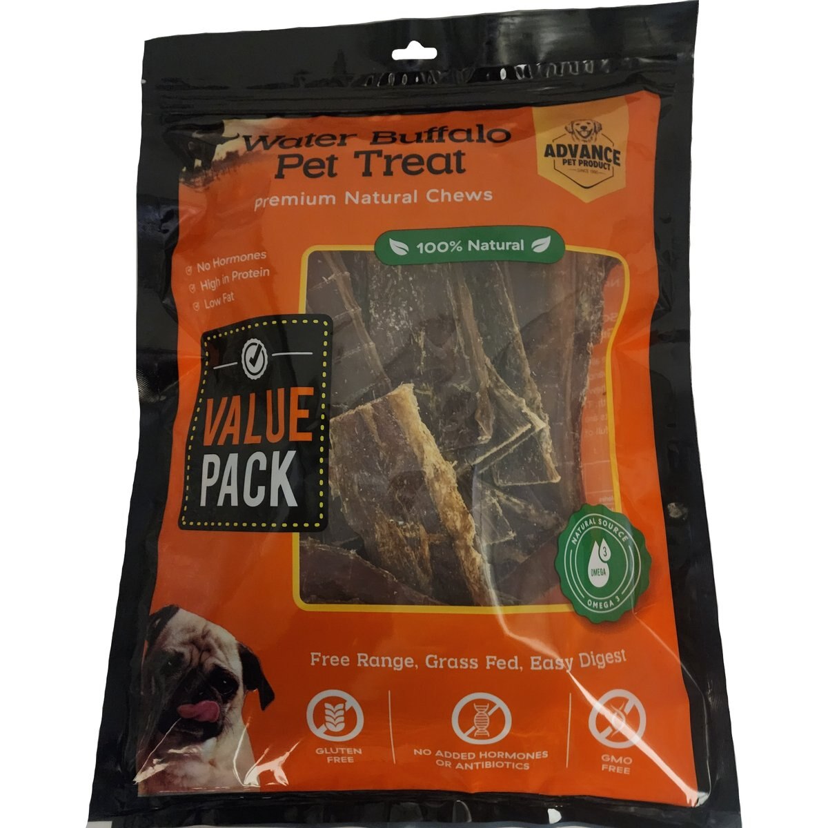 Advance Pet Product Water Buffalo Gullet Jerky Dog Natural Chew Treats, 6-in, 30 count