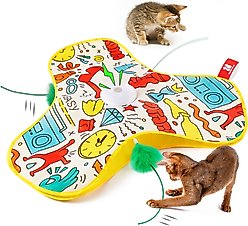 Potaroma In-the-Cover Interactive Cat Feather Toy, Yellow