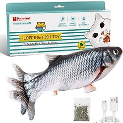 Potaroma Flopping Fish Cat Toy with Silvervine & Catnip, Dark Grey, Dark Grey