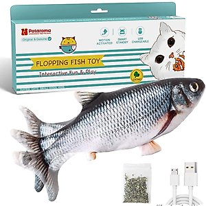 Potaroma Flopping Fish Cat Toy with Silvervine & Catnip, Dark Grey, Dark Grey