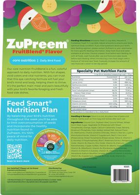 Show full view: ZuPreem FruitBlend Flavor with Natural Flavors Daily Large Bird Food, 10-lb bag slide 2 of 11