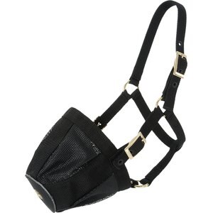 Tough1 Deluxe Nylon Mini Horse Muzzle, Black, Large